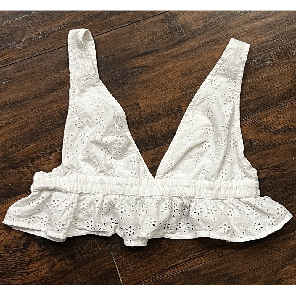 Aerie White Eyelet Bralette, Women's Size Medium,‎ 100% Cotton